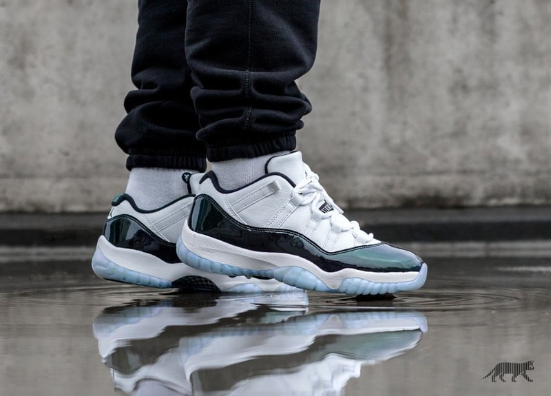 Jordan 11 low store emerald on feet